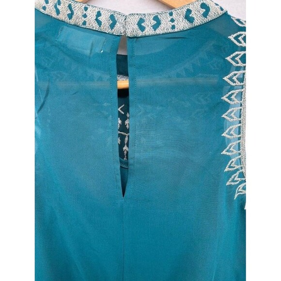 Altar'd State Green Sundress Gold Embroidery Accent Size Small Lined High Neck - Picture 6 of 10